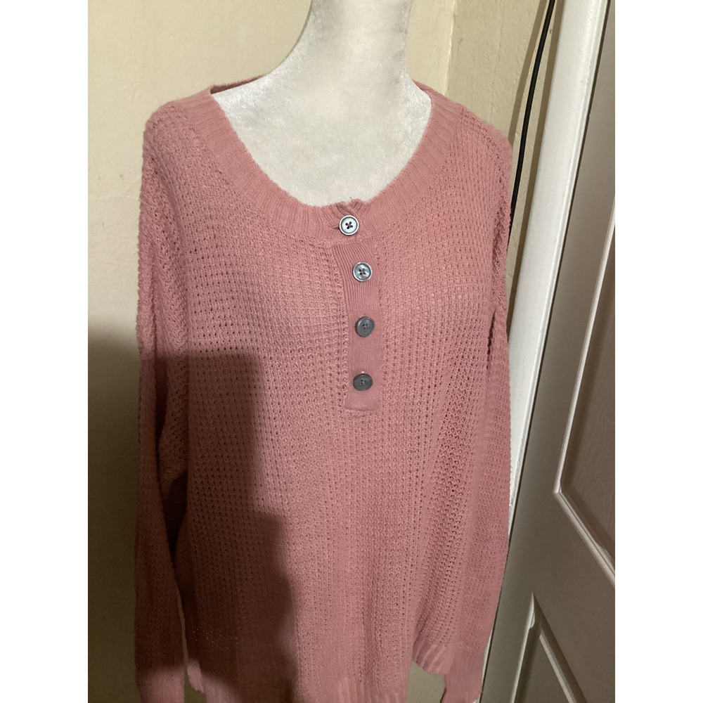 American Eagle Pink Waffle Knit Button Neck Pullover Sweater Size S - Picture 2 of 7